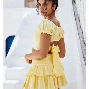 Blanco by Nature Yellow Puff Sleeve Crop Top Sz M